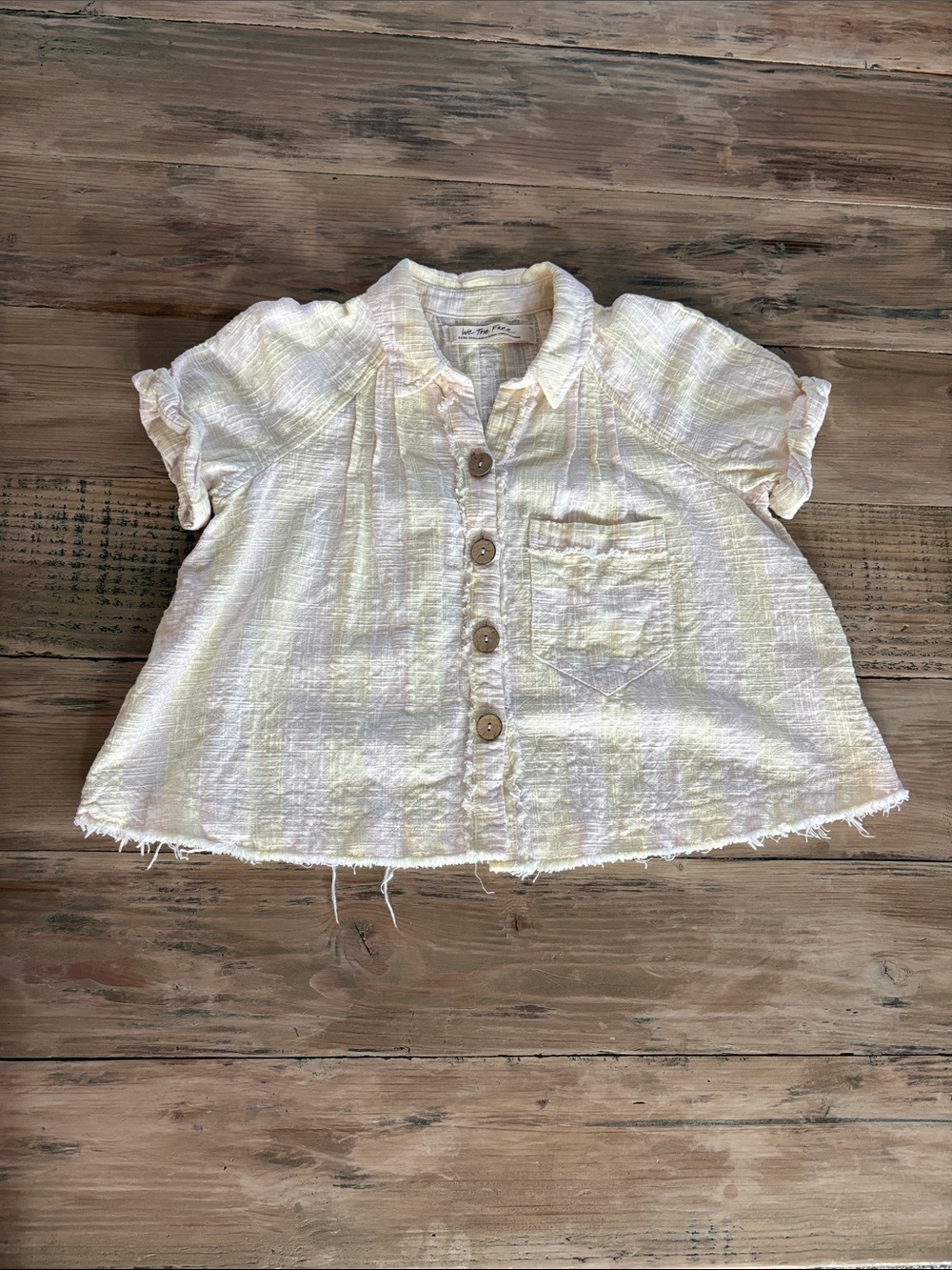 We The Free Soft Pale Yellow Gauze Short Sleeve Top